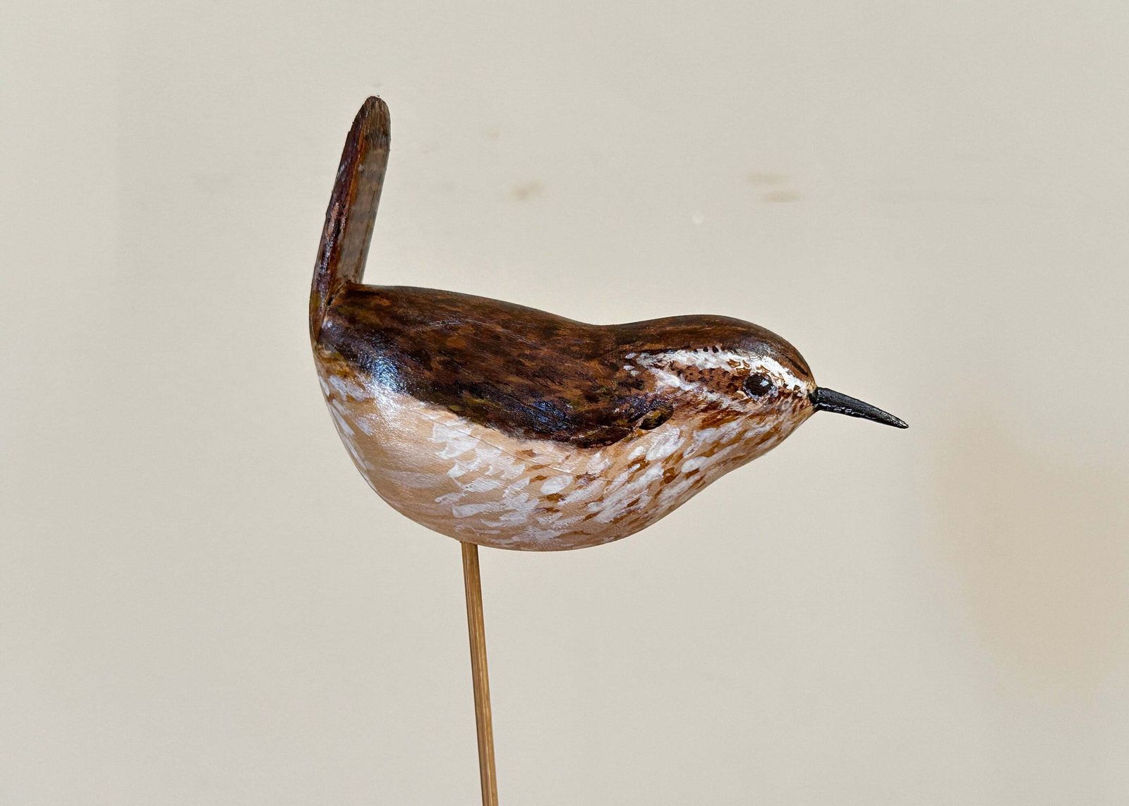 Hand Carved Wren Sculpture, Traditional photo for sale