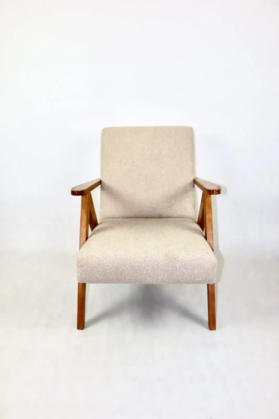 Furniture Vintage B 310 Var Armchair, Beige Bouclé Structure, 1970s   2 Pieces Available   Light Wood photo