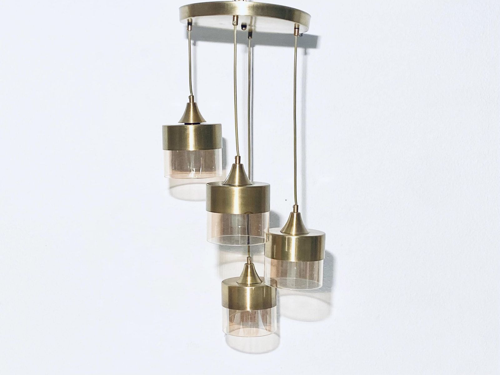 Vintage Gold Cascading Hanging Lamp / Glass And Metal / Vintage 70s 80s Style Decor photo for sale
