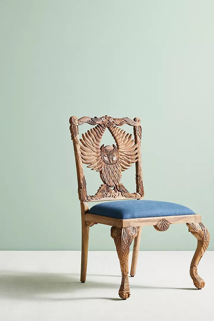 Hand Carved Wooden Owl Dinning Chair – Antique Black Finish With Intricate Detailing photo for sale