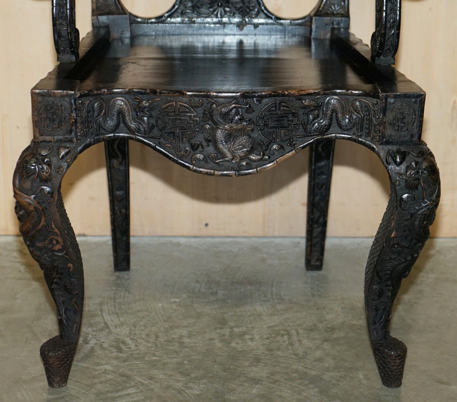 Antique 1880 Heavily Carved Chinese Dragon Carver Armchair Must See Pictures photo Furniture