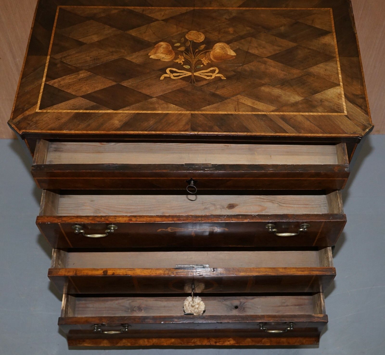 2750.0 Rare Circa 1780 Continental Parquetry Marquetry Inlaid Commode Chest Of Drawers photo
