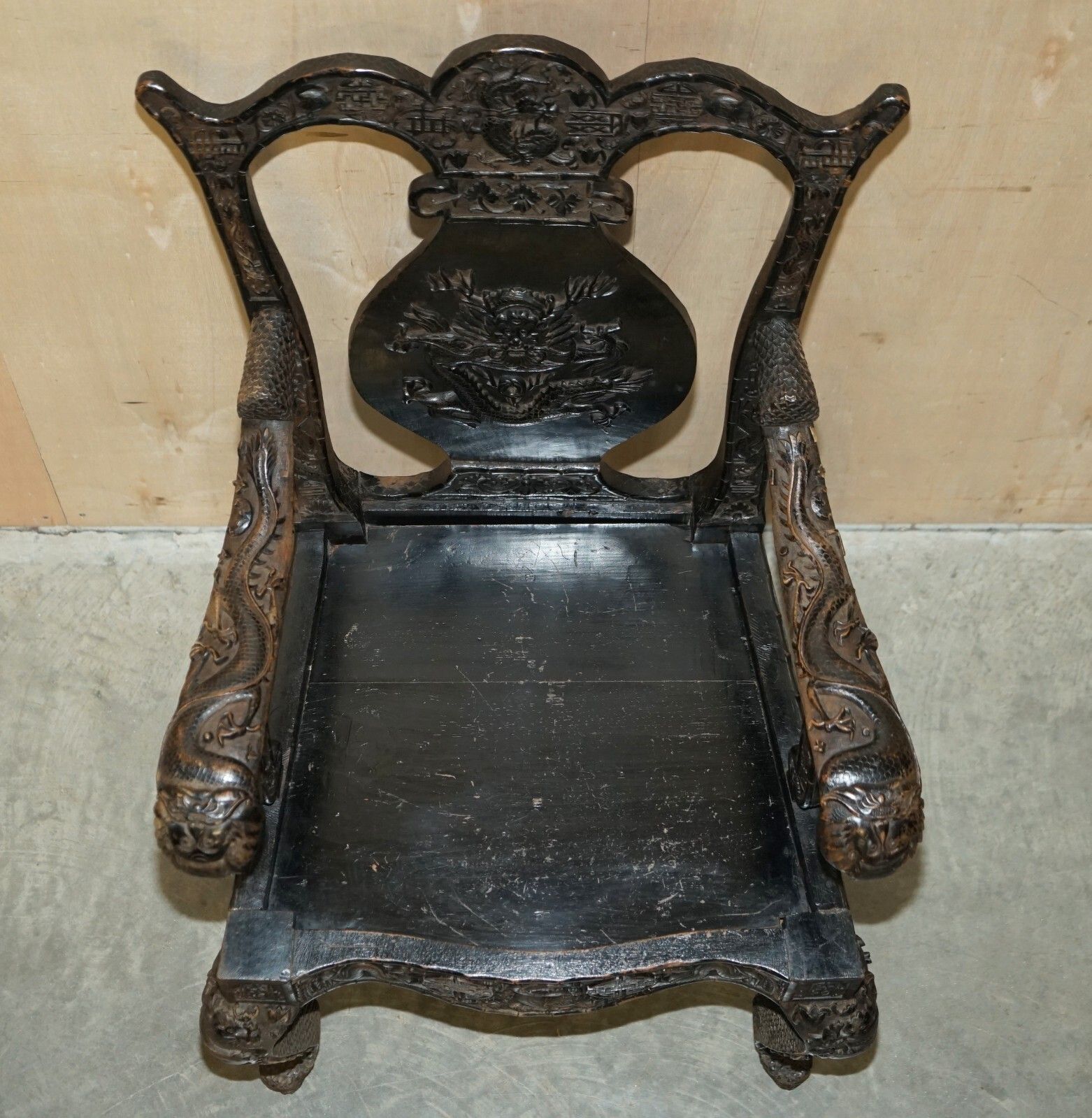 photo for sale Antique 1880 Heavily Carved Chinese Dragon Carver Armchair Must See Pictures