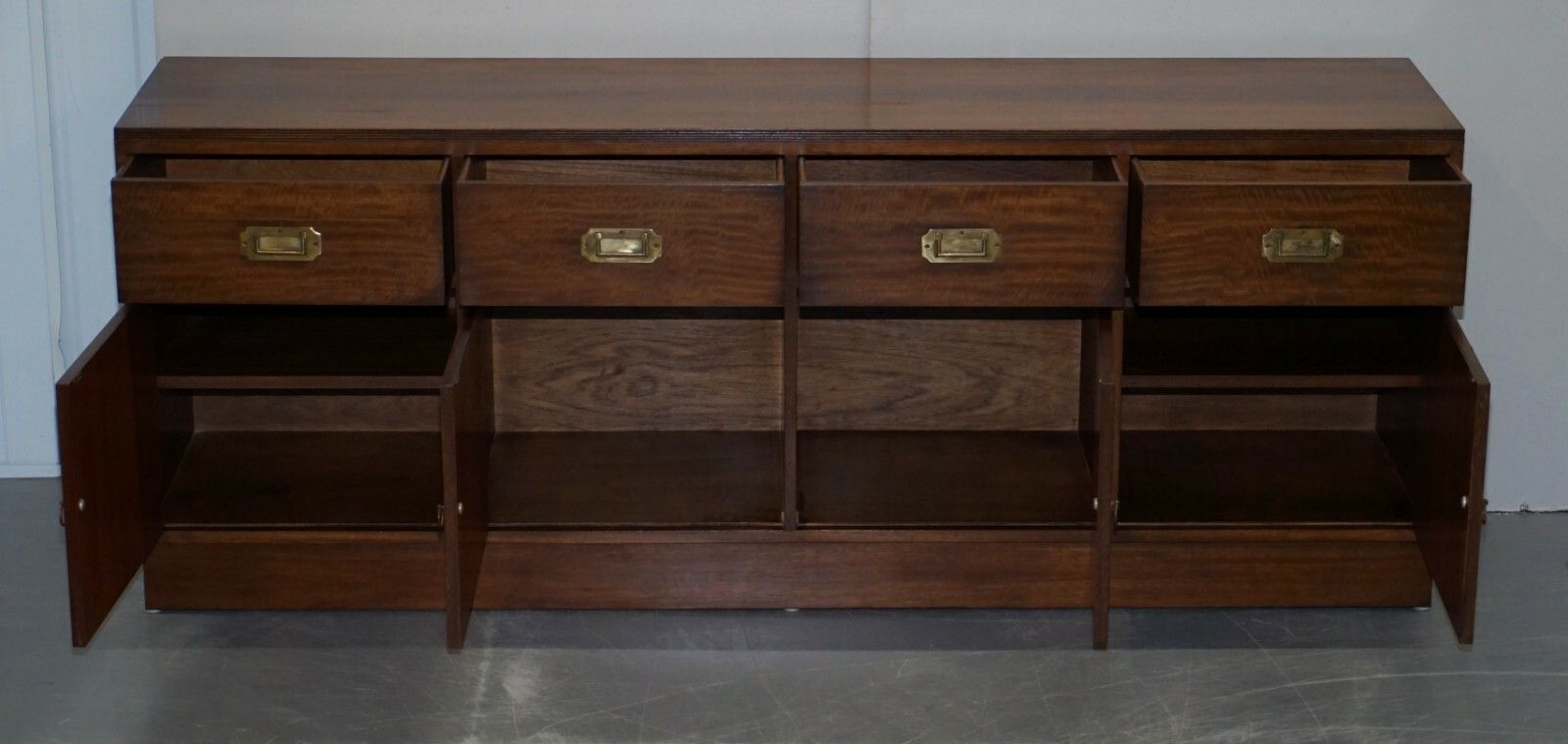 2750.0 Lovely Harrods Flamed Mahogany & Green Leather Military Campaign Sideboard photo