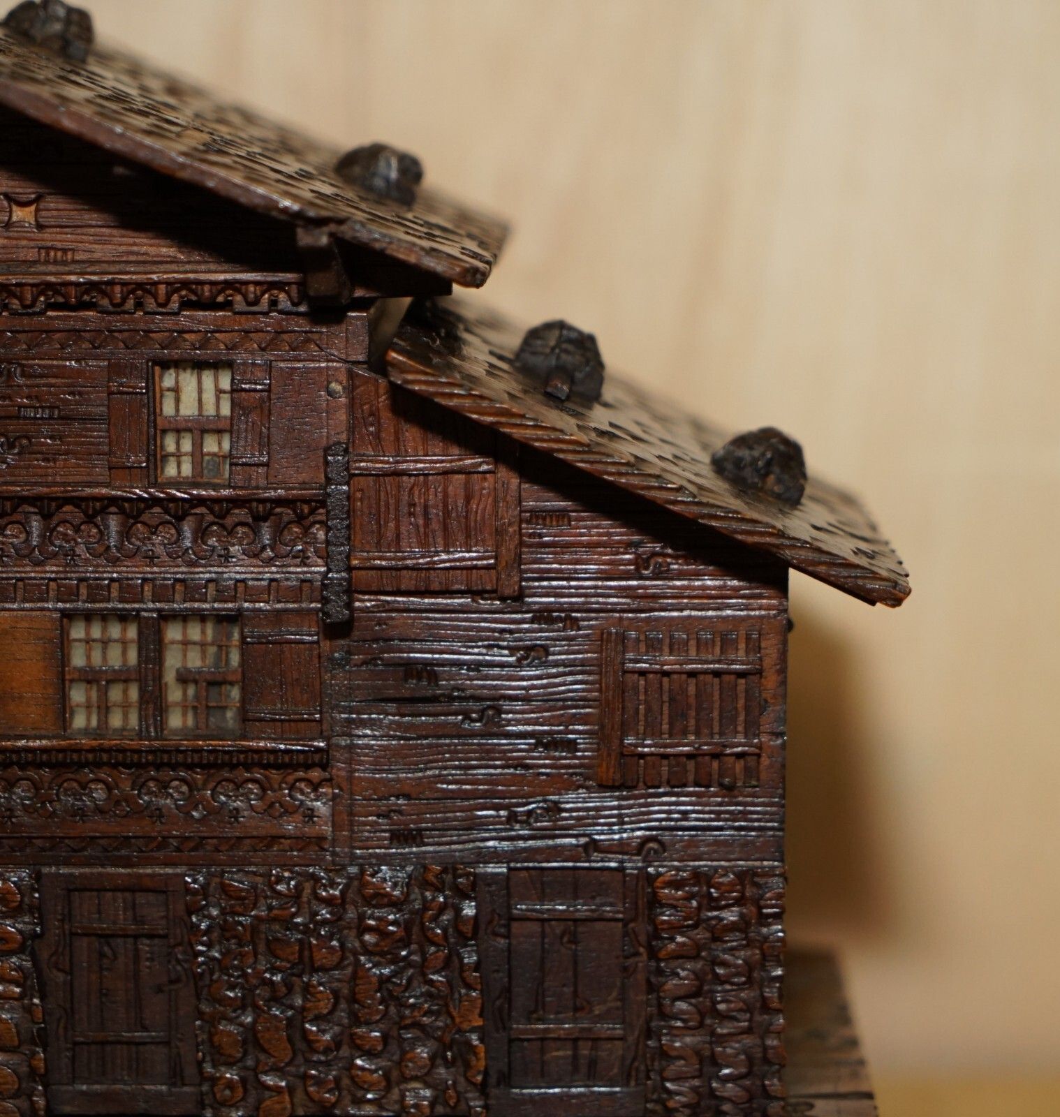 Stunning Original Antique Hand Carved Black Forest Wood Cigar Box Humidor House photo vinterior