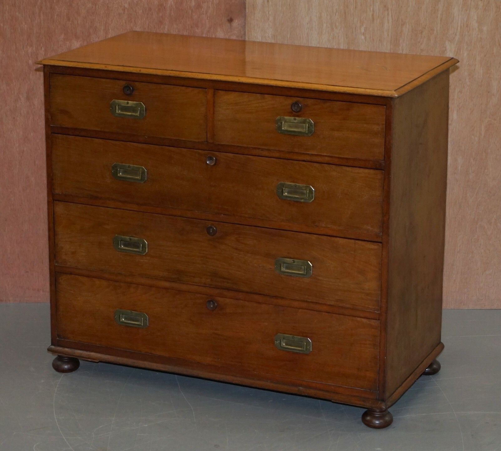 Lovely Antique Victorian Walnut Military Campaign Officers Chest Of Drawers photo for sale
