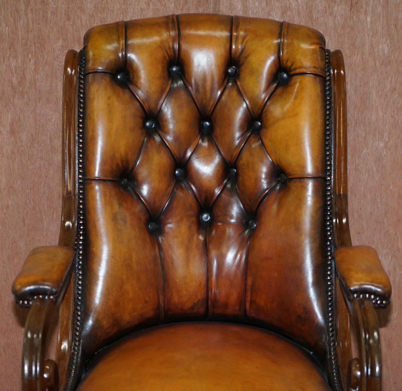 Stunning Show Framed Early Victorian Chesterfield Brown Leather Library Armchair photo Furniture