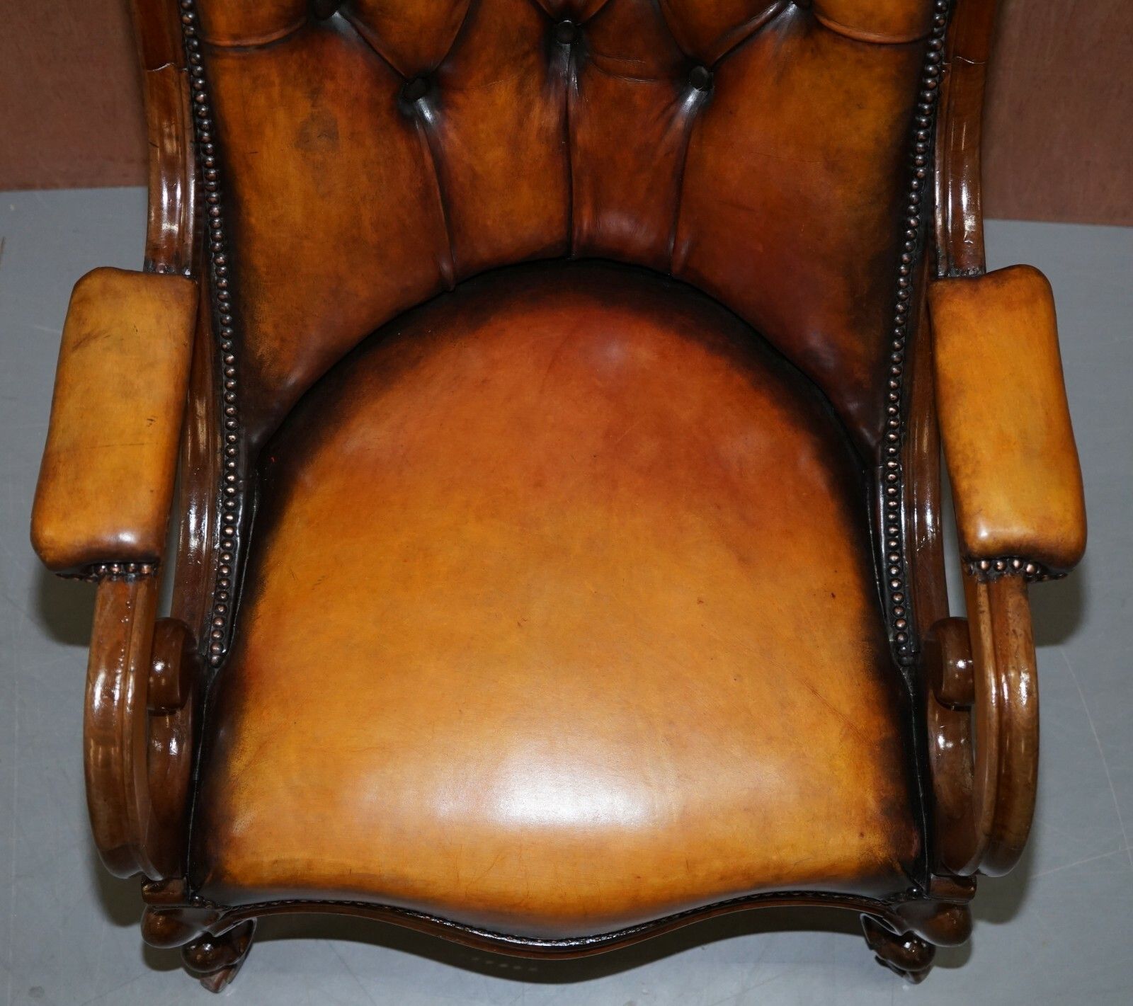 Stunning Show Framed Early Victorian Chesterfield Brown Leather Library Armchair photo 2750.0