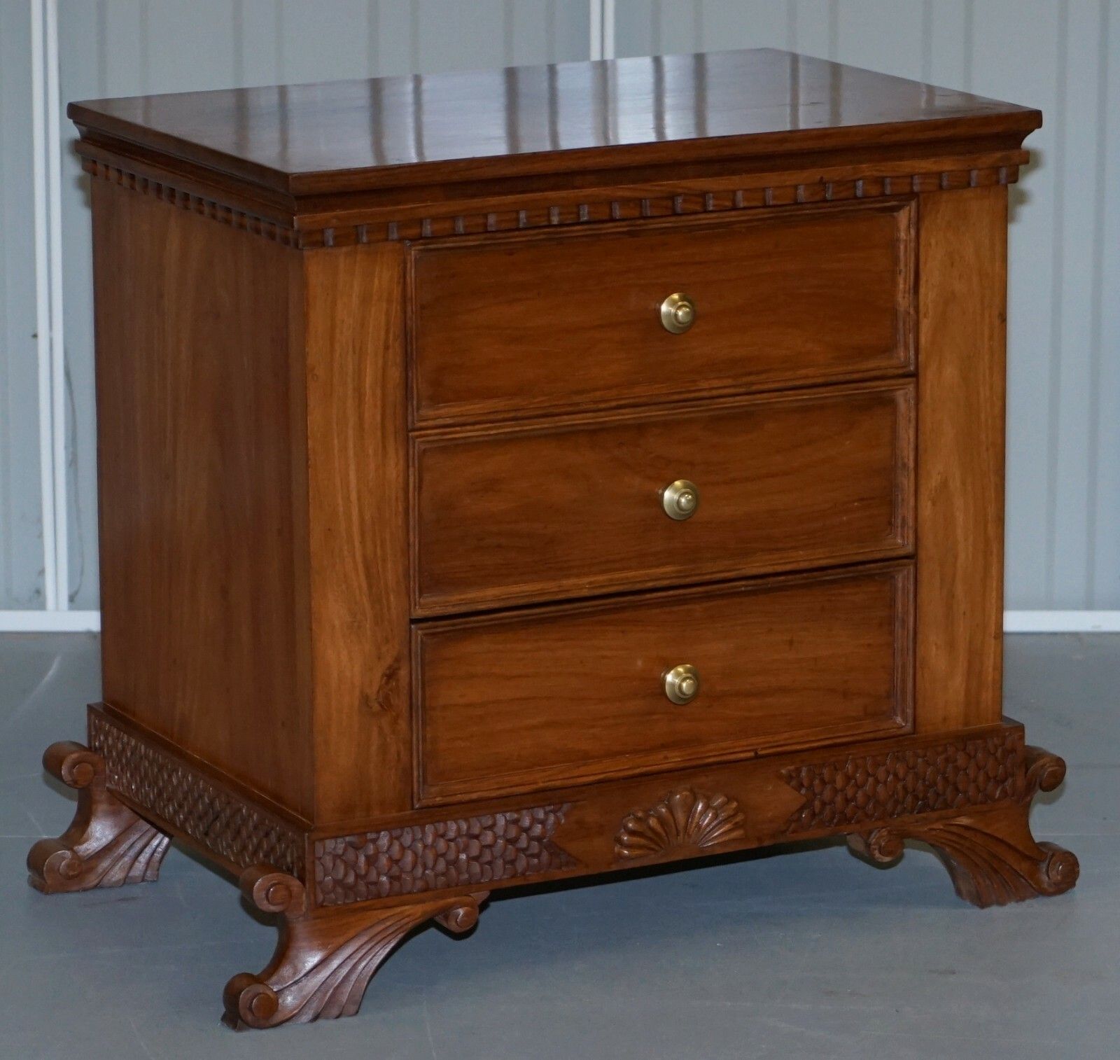 2700.0 Stunning Suite Of Panelled Mahogany Chests Of Drawers Ornately Carved Bases photo