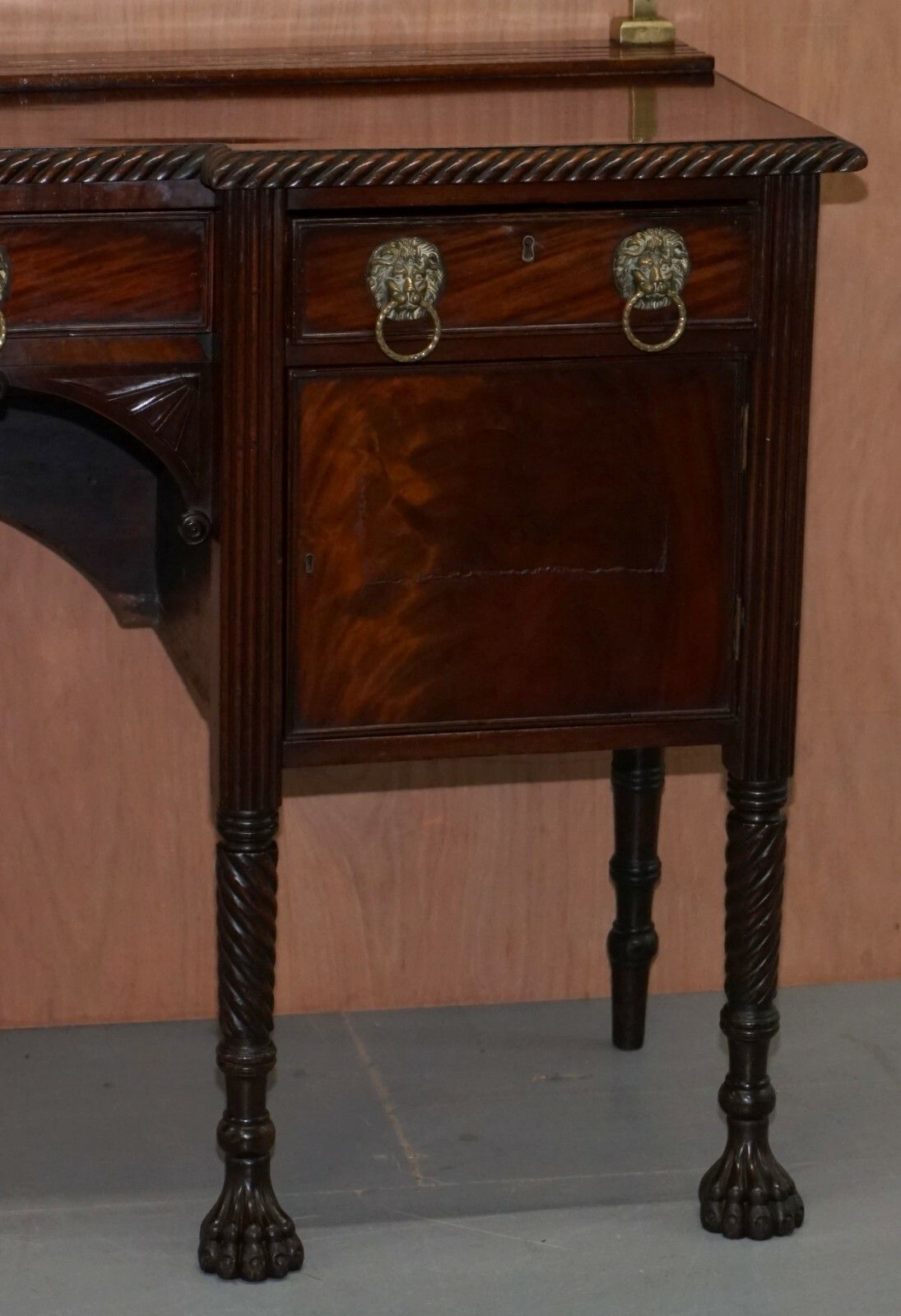 Original 1790 Georgian Irish Mahogany Sideboard With Brass Gallery Lion Handles photo 2500.0