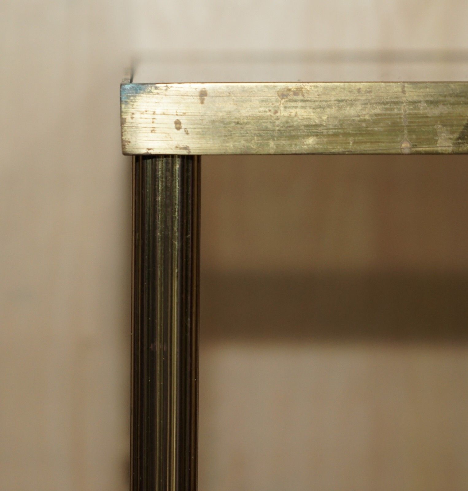 Pair Of Mid Century Maison Jansen Paris Circa 1950's Glass Brass Side End Tables photo Furniture