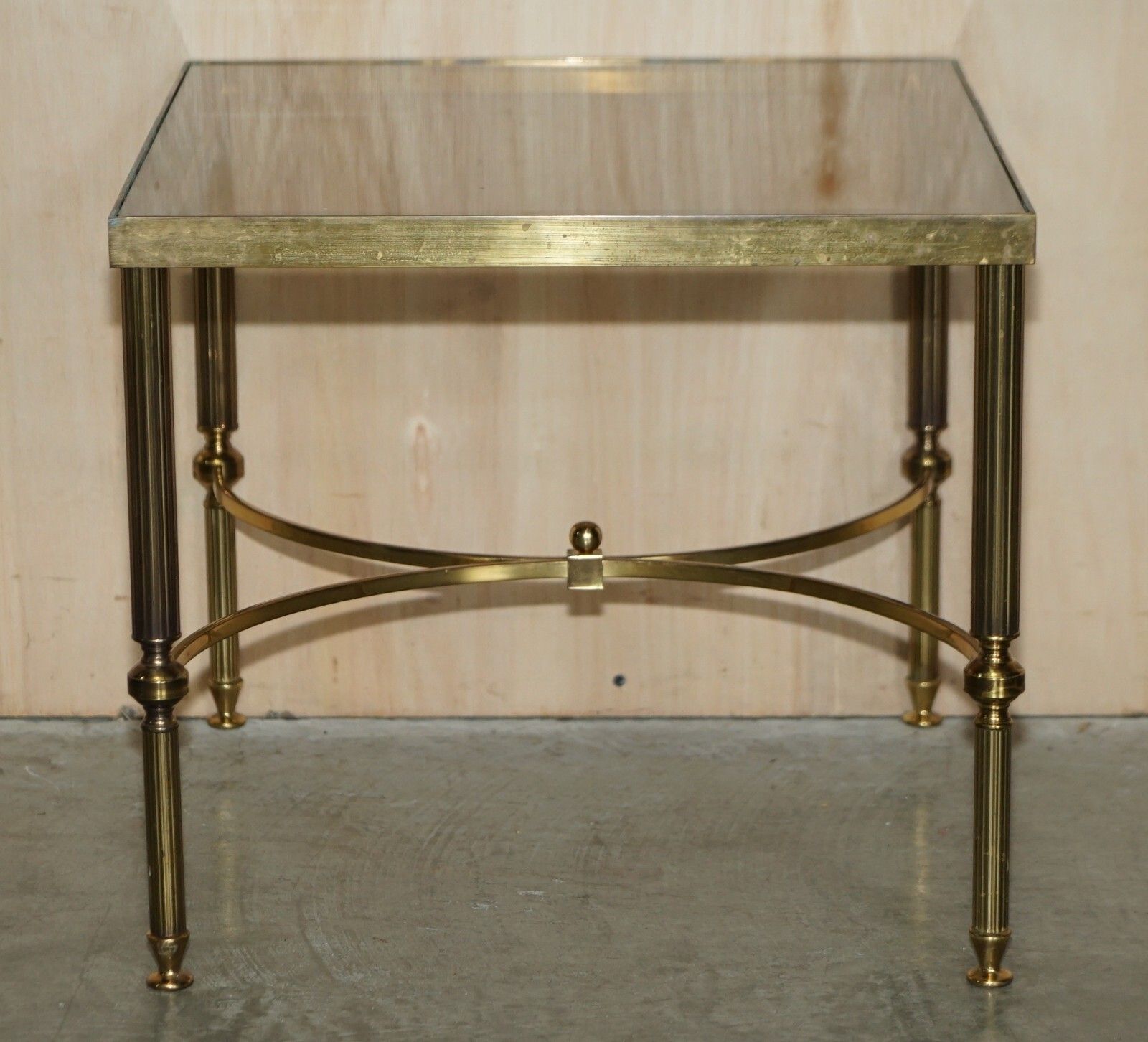 Furniture Pair Of Mid Century Maison Jansen Paris Circa 1950's Glass Brass Side End Tables photo