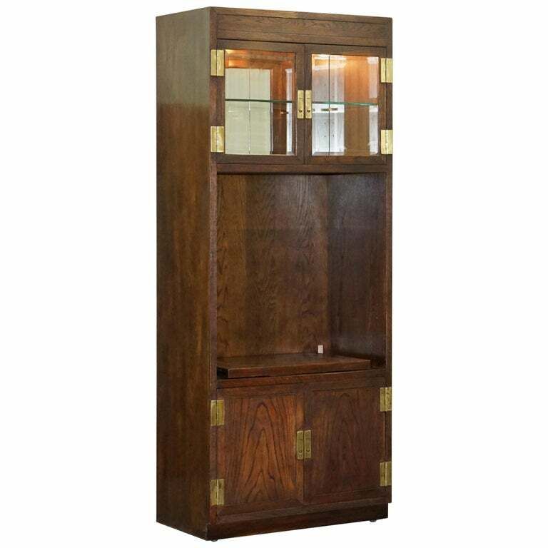 Hendredon Military Campaign Media Cupboard Telvision Stand Spotlights & Power