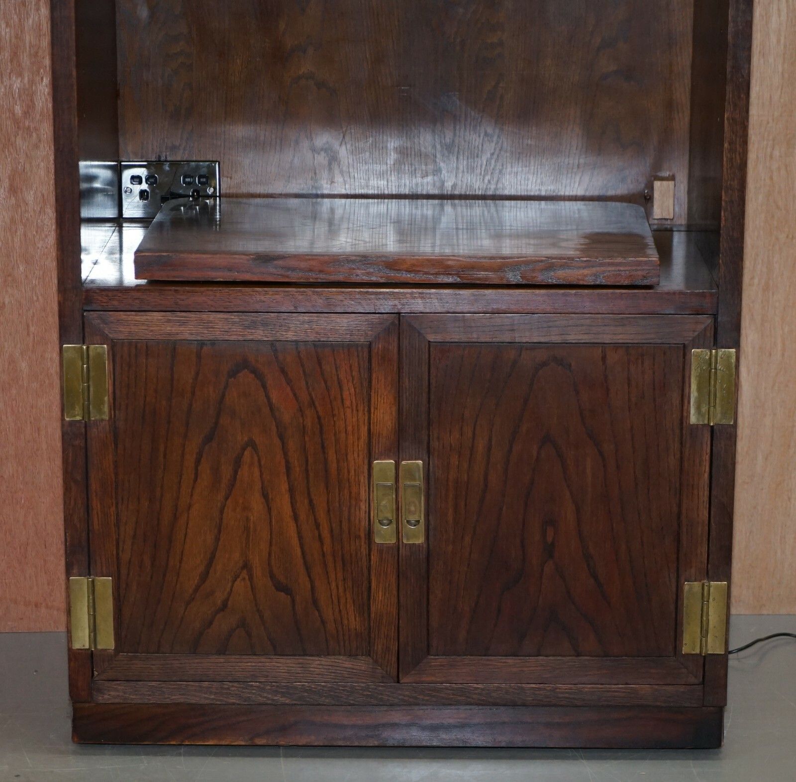Hendredon Military Campaign Media Cupboard Telvision Stand Spotlights & Power photo for sale
