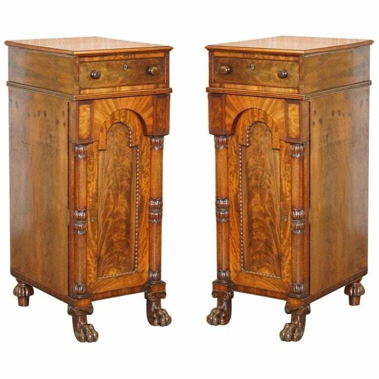 Rare Pair Of Huge William IV 1830 Flamed Mahogany Side Cabinets Campaign Drawers