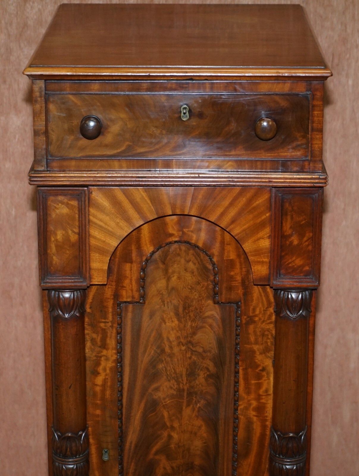 photo for sale Rare Pair Of Huge William IV 1830 Flamed Mahogany Side Cabinets Campaign Drawers