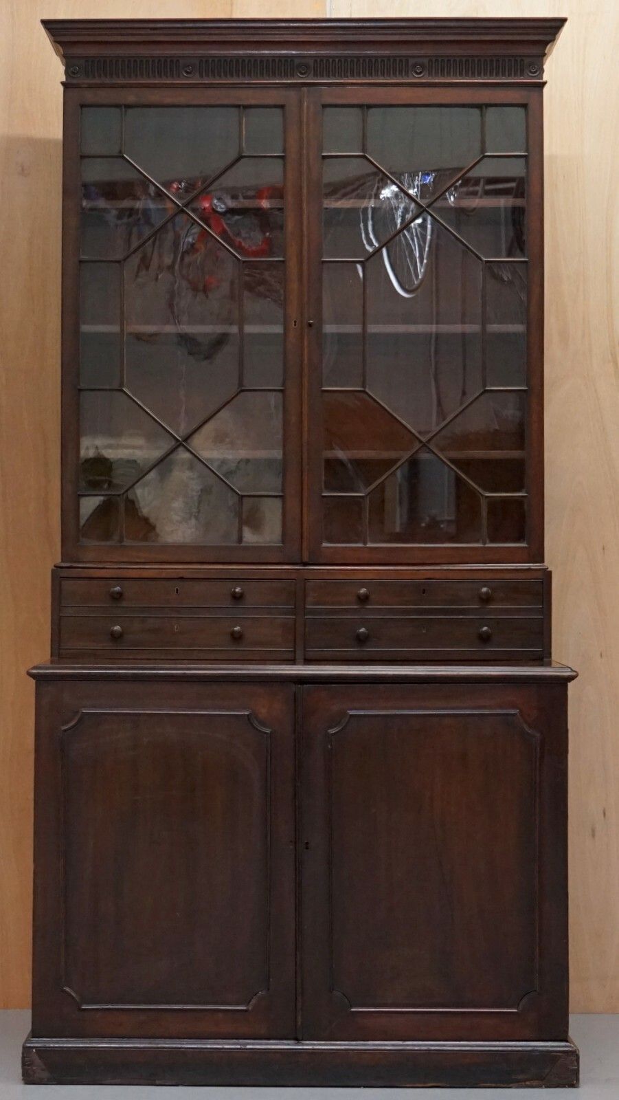 George IV Circa 1820 Mahogany Library Bookcase Inc Drawers Ornate Astral Glazing photo furniture