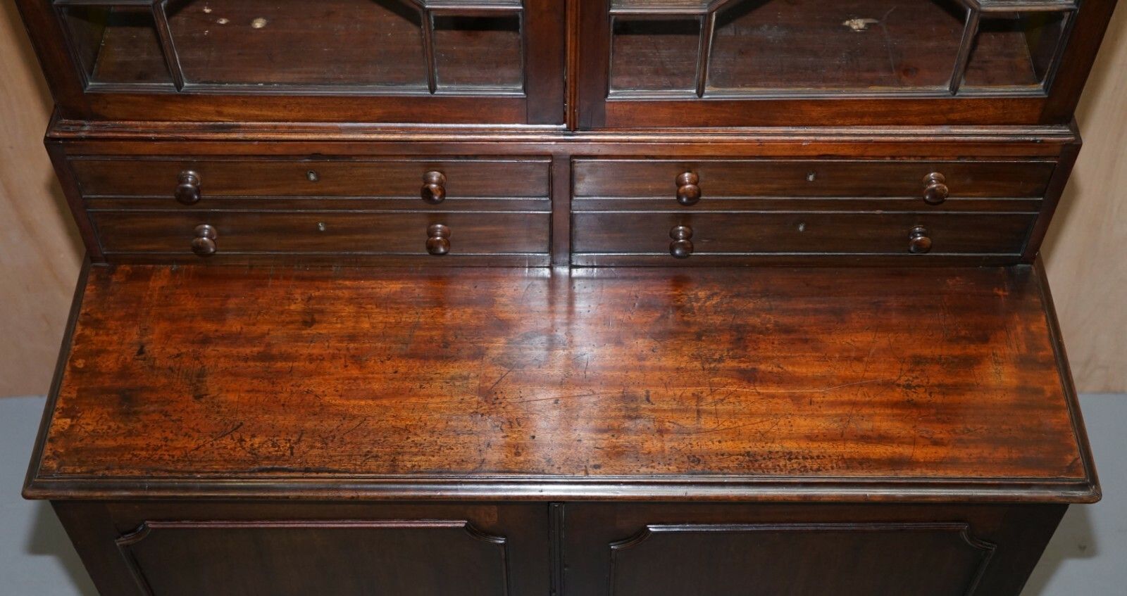 George IV Circa 1820 Mahogany Library Bookcase Inc Drawers Ornate Astral Glazing photo vintage