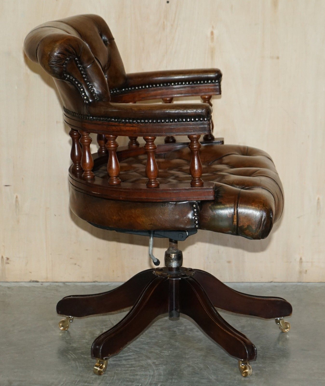 Furniture Popular Restored Chesterfield Vintage Brown Leather Directors Captains Chair photo