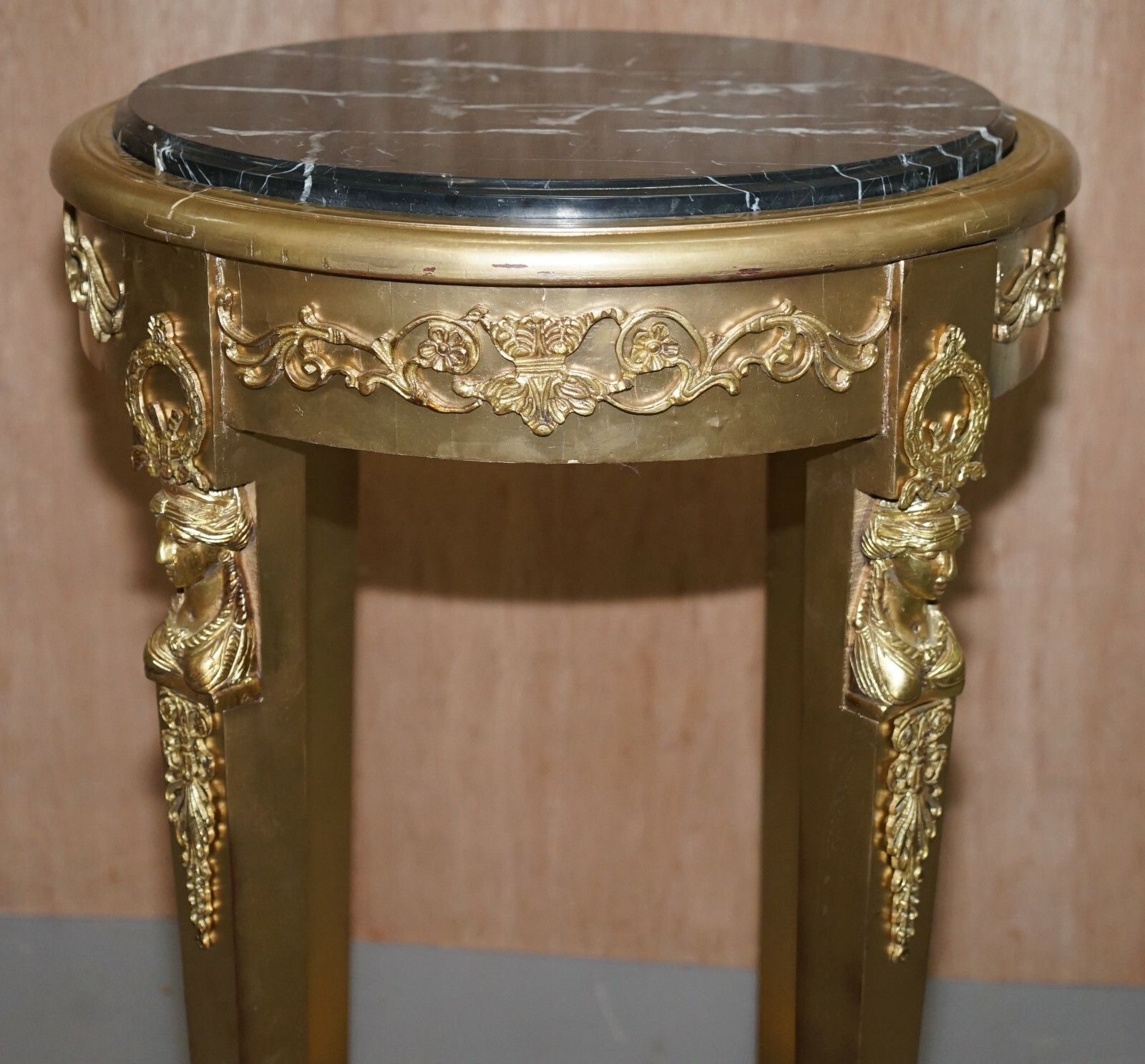 Pair Of French Empire Louis XVII Giltwood Marble Topped Jardiniere Bust Stands photo vinterior