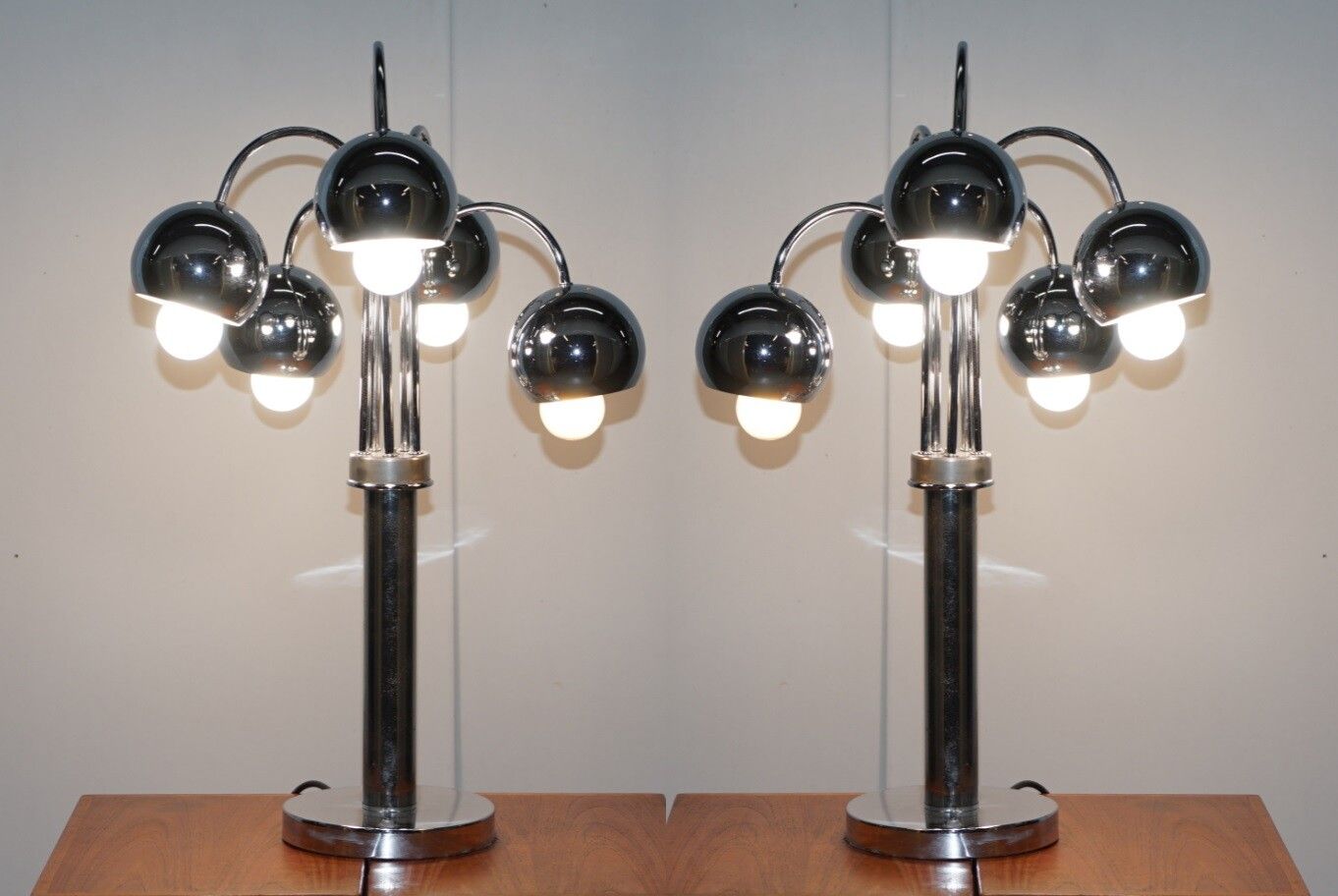 Large Pair Of Original American Atomic Circa 1940's Polished Chrome Table Lamps photo furniture