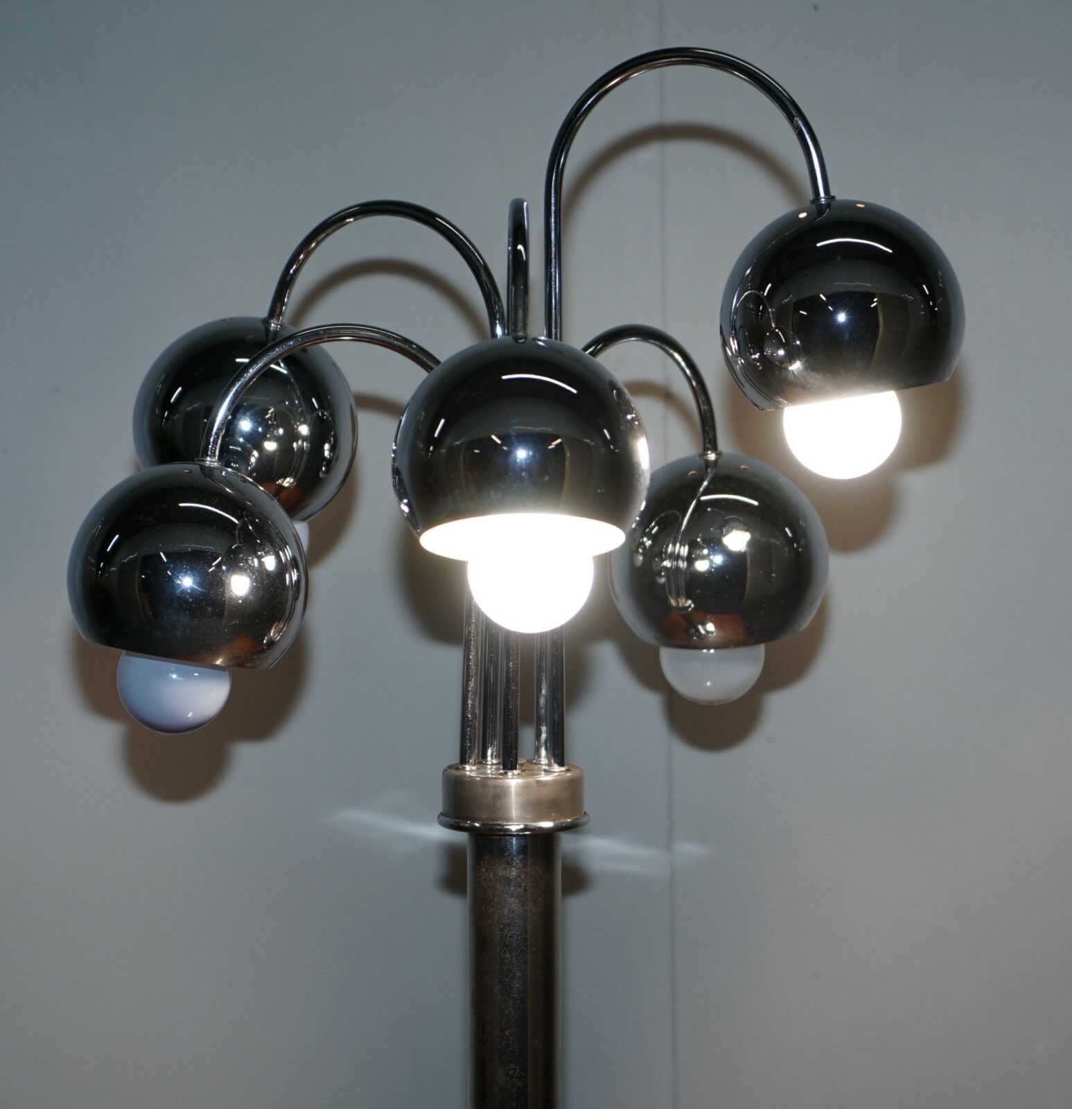 photo for sale Large Pair Of Original American Atomic Circa 1940's Polished Chrome Table Lamps