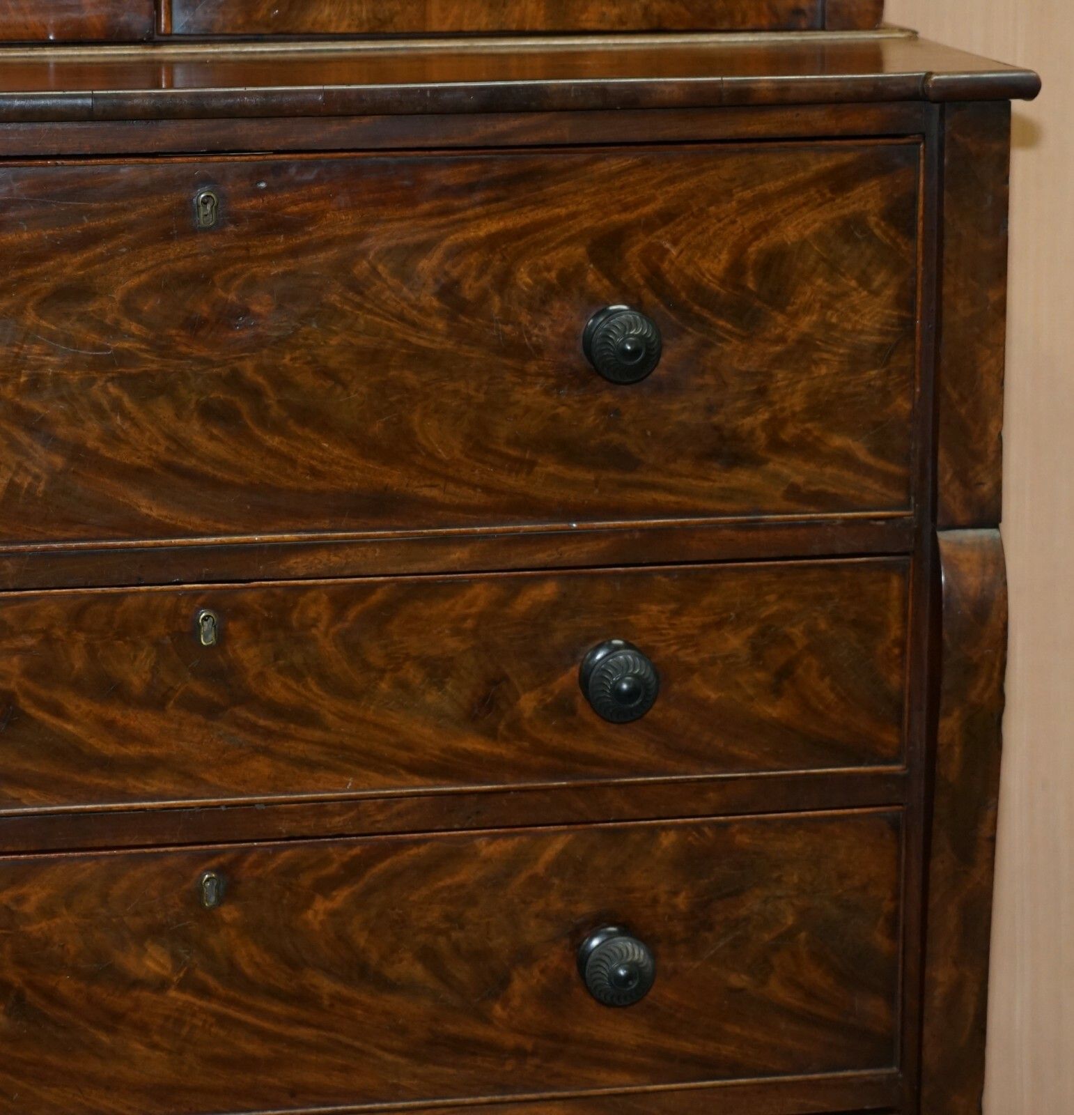 Rare Victorian Flamed Mahogany Library Bookcase Secretaire Desk Chest Of Drawers photo Furniture