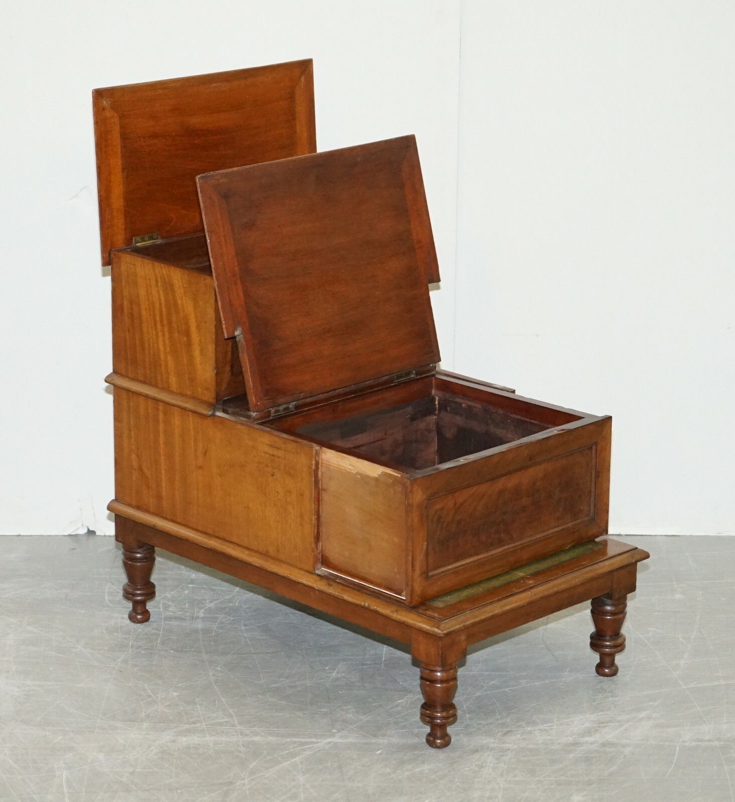 Furniture Antique Regency 1810 Mahogany & Leather Library Steps Internal Storage & Drawers photo
