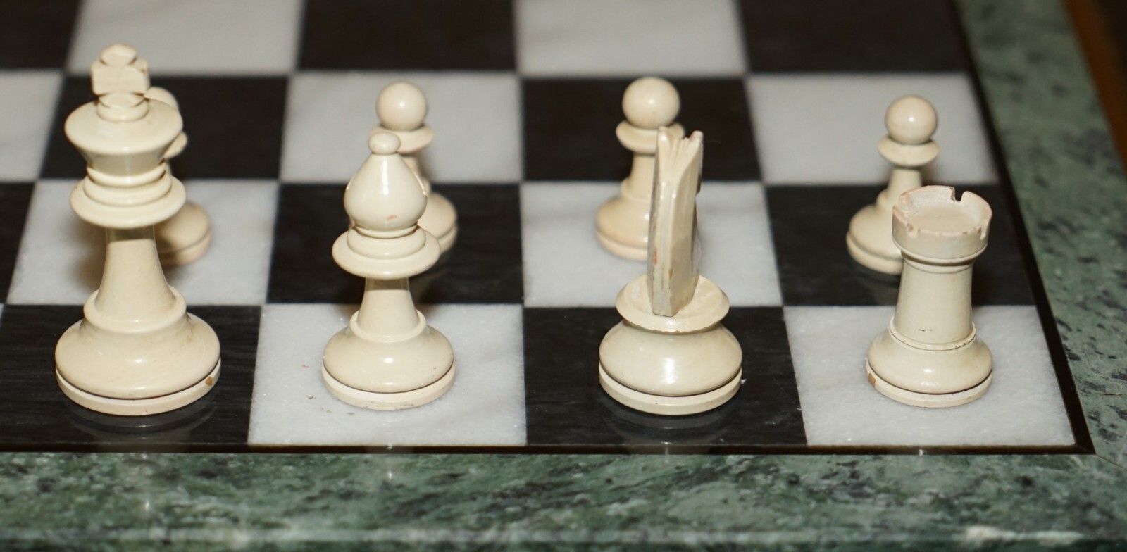 Antique Victorian Staunton Chess Pieces Set + Italian Marble Giltwood Chessboard photo Art