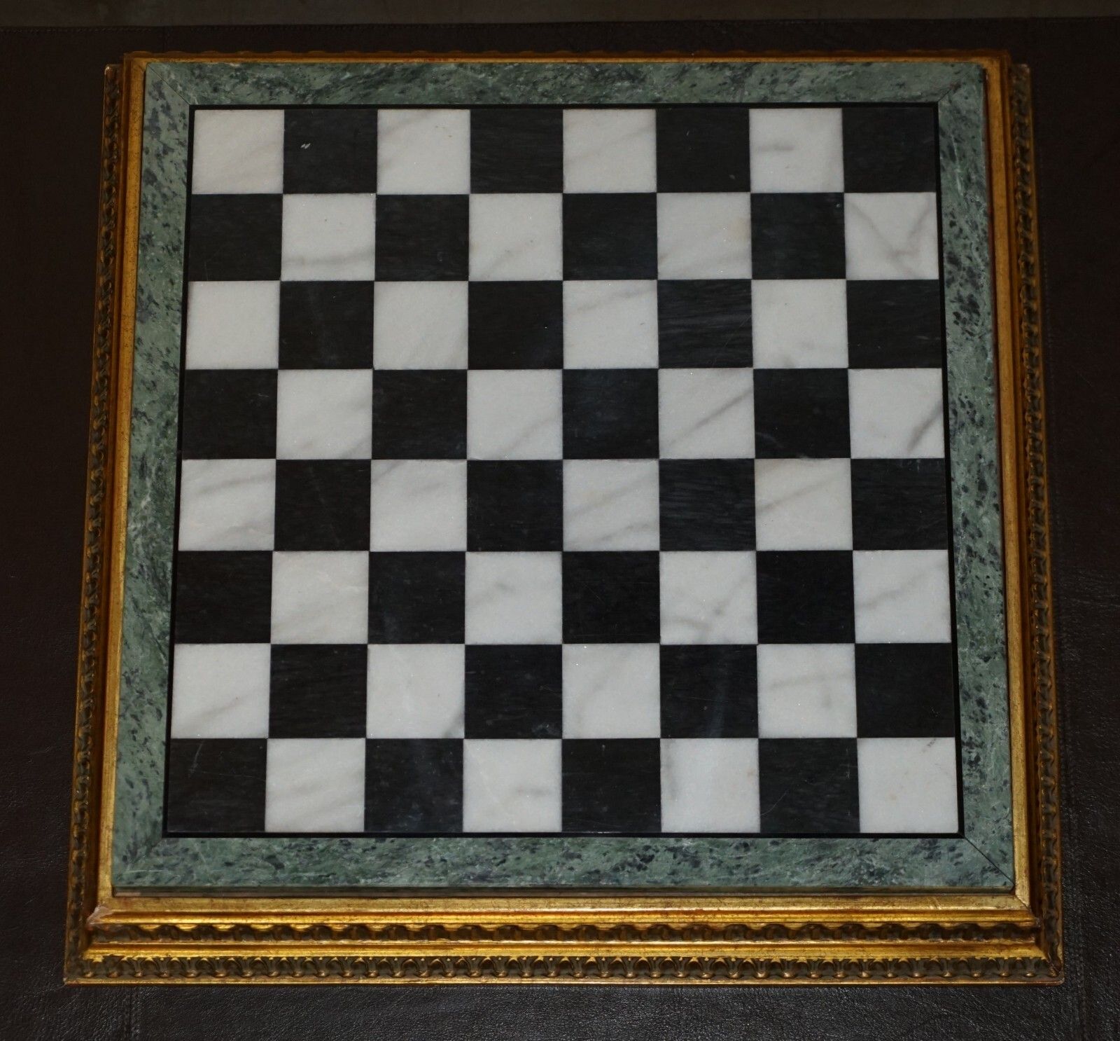 Art Antique Victorian Staunton Chess Pieces Set + Italian Marble Giltwood Chessboard photo