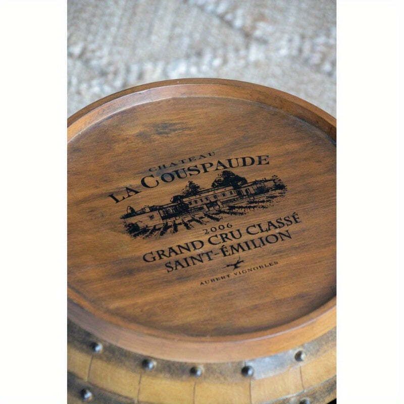Barrel Drum Side Table With Wine Rack Storage photo for sale