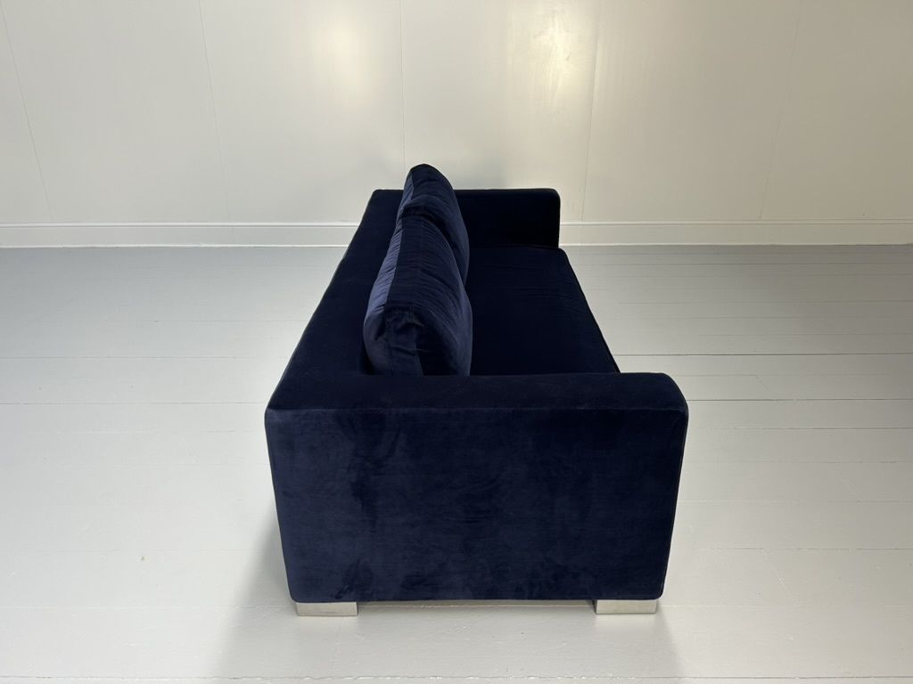 photo for sale Ligne Roset “Rive Gauche” 3 Seat Sofa & Ottoman – In Midnight Blue Velvet