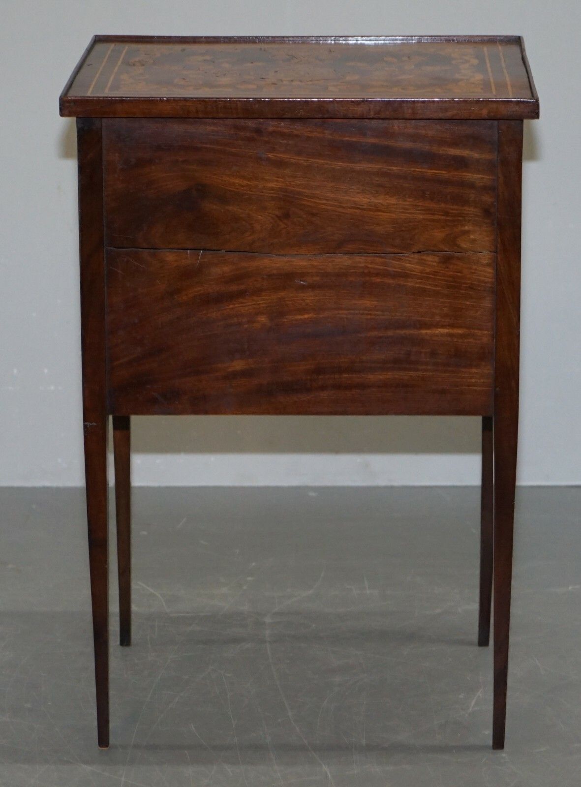 photo for sale Rare 19th Century Dutch Marquetry Inlaid Side Table With Tambour Fronted Door