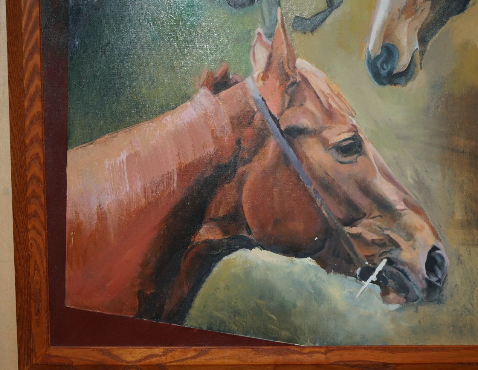 Large Original Felicity Priest 2000 Signed Oil Painting Lynda's Five Race Horses photo furniture