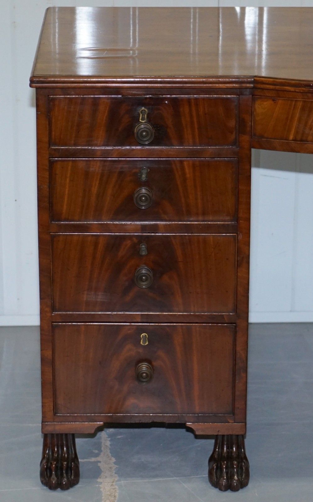 Exquisite Regency Period 1815 Mahogany Kneehole Desk With Lion Hairy Paw Feet photo vinterior