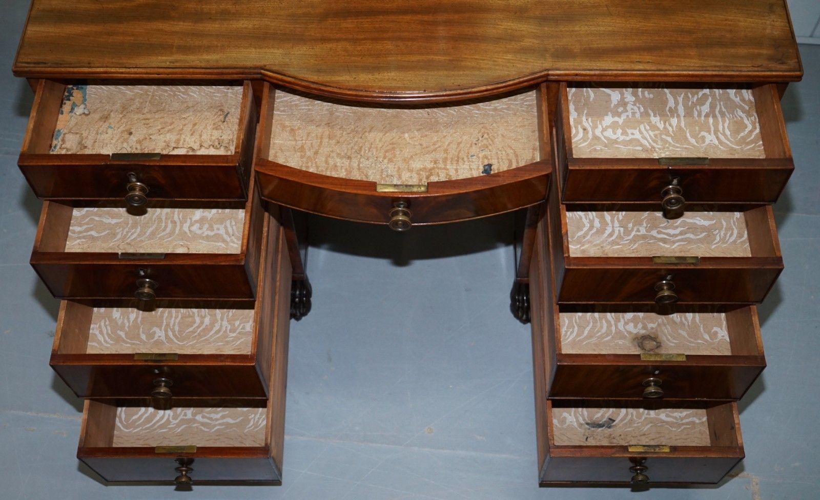 photo for sale Exquisite Regency Period 1815 Mahogany Kneehole Desk With Lion Hairy Paw Feet