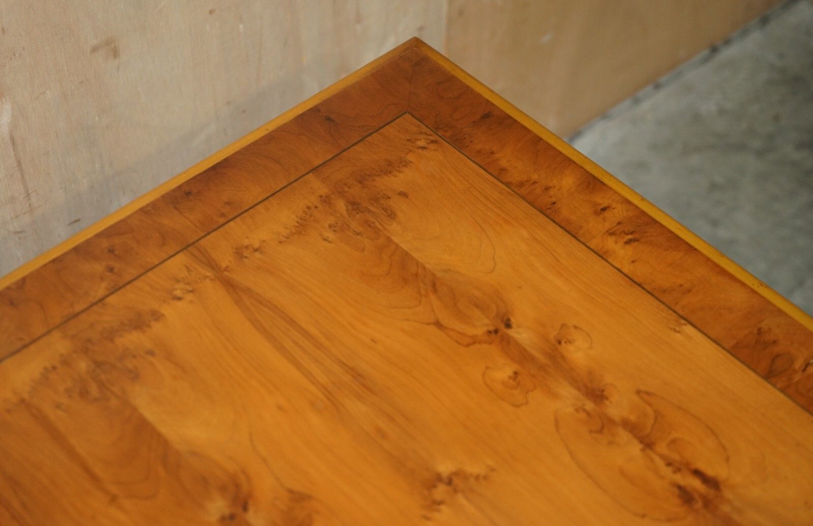photo buy Lovely Burr Yew Wood Two Drawer Coffee Table With Thomas Chippendale Stretches