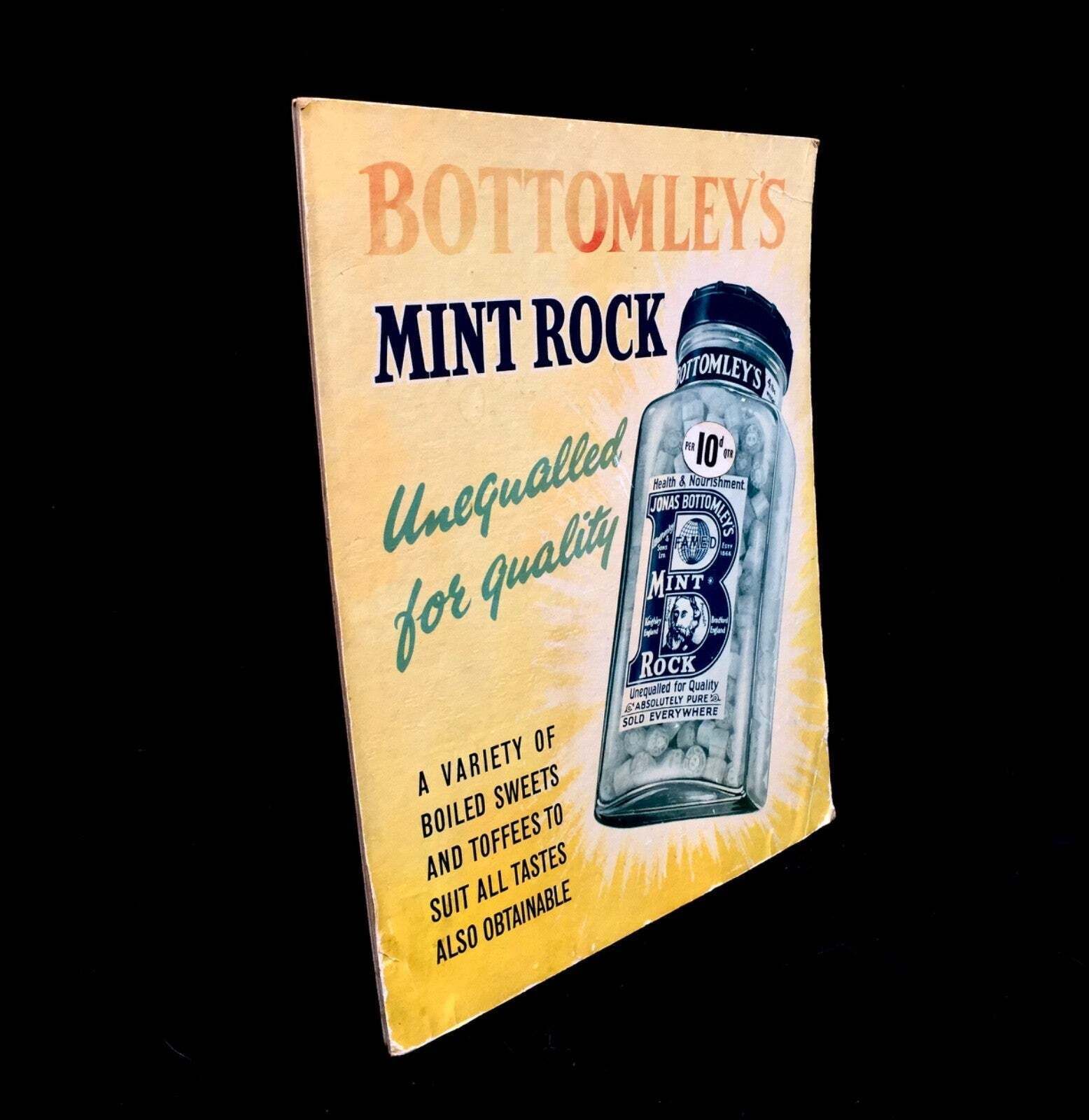 Antique Advertising Showcard / Shop Display Bottomley's Mint Rock Sign C.1940 photo for sale