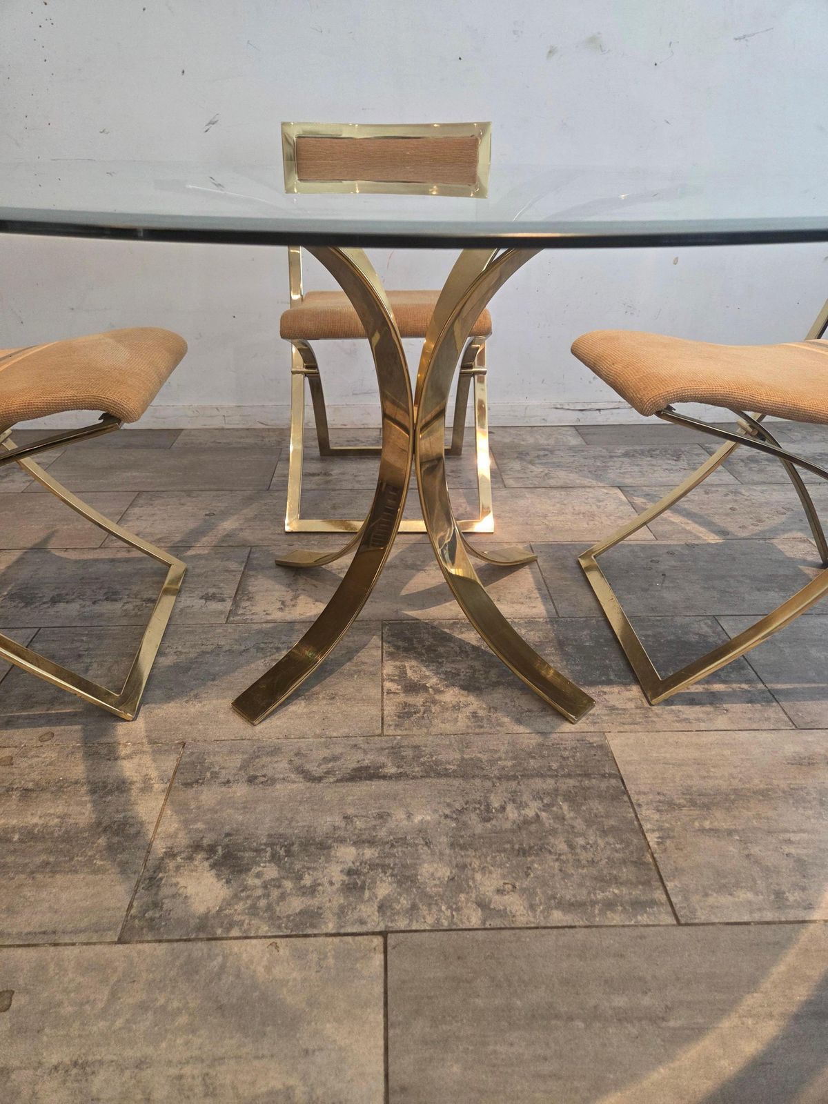 1970s Marcello Cuneo, Luisa Brass Folding Chairs And Table, 1970s photo buy