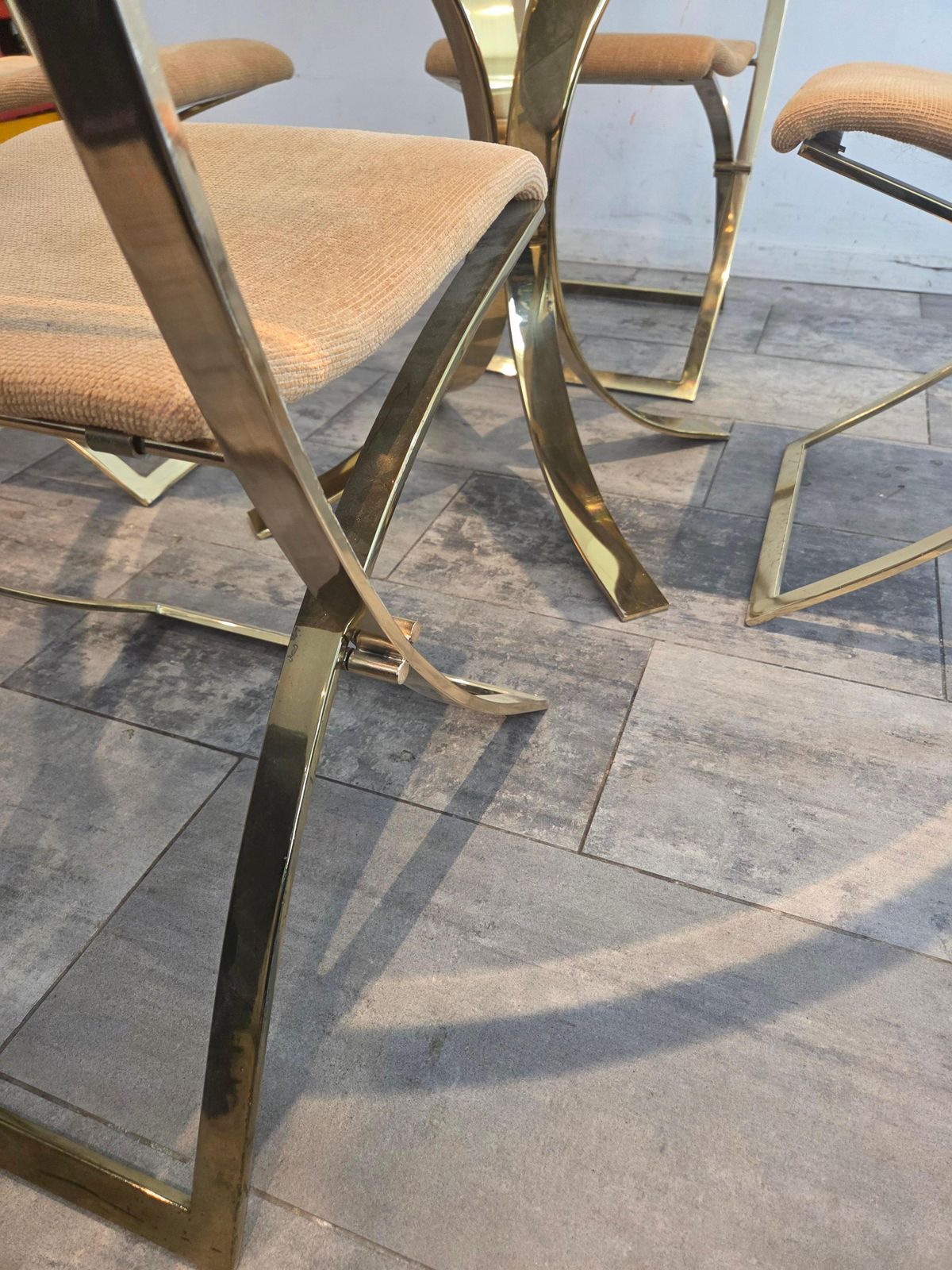 photo for sale 1970s Marcello Cuneo, Luisa Brass Folding Chairs And Table, 1970s