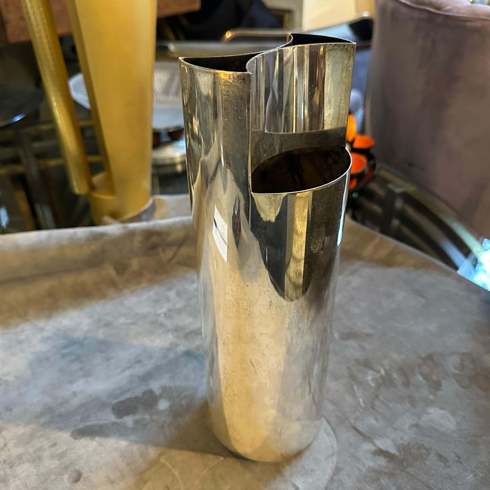 1970s Sabattini Style Minimalist Silver Plated Italian Vase photo 542.0
