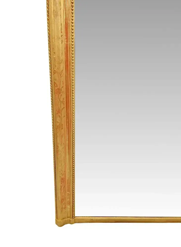A Lovely 19th Century Large Size Giltwood Overmantel Mirror With Floral Embossed Detail photo 6891.8871