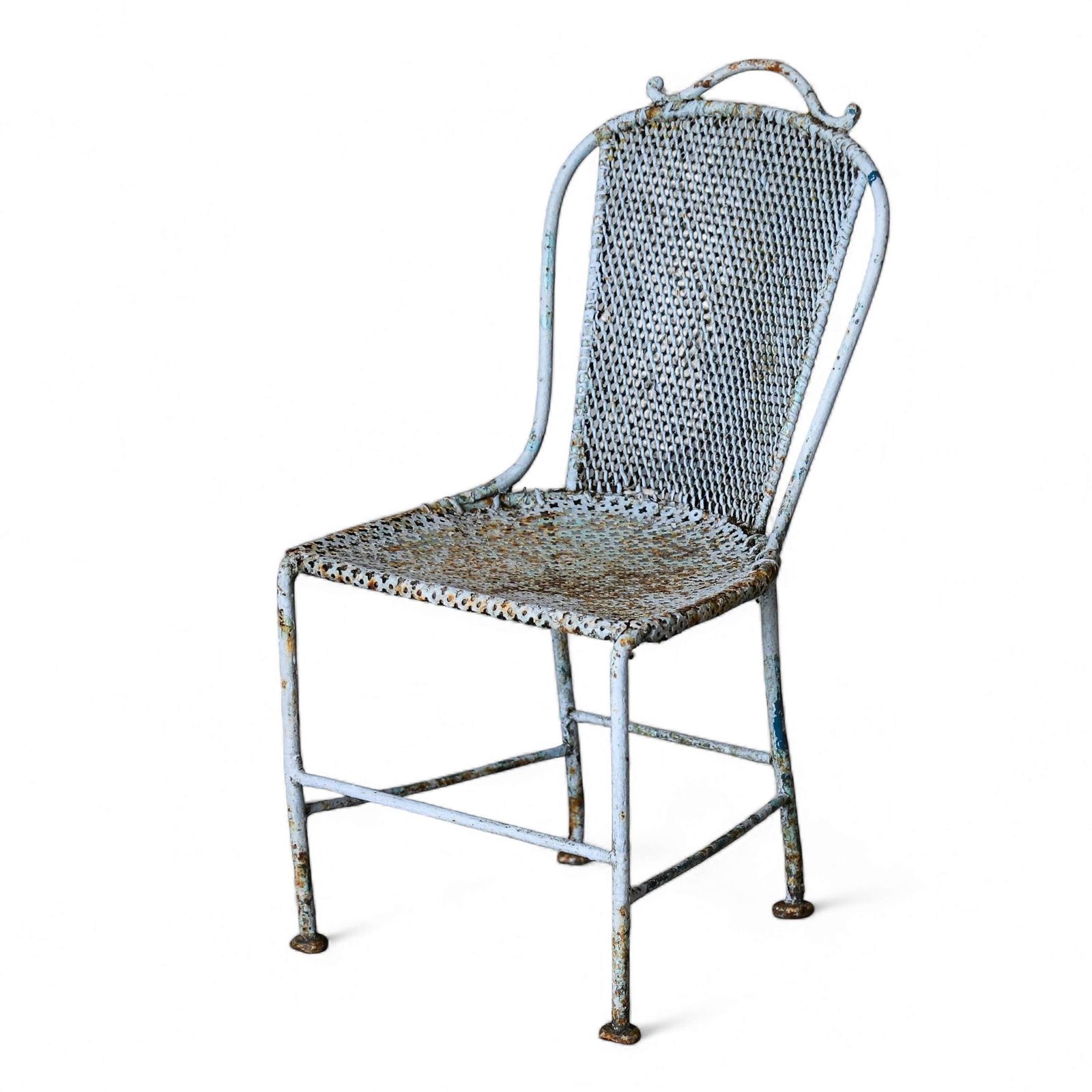 19th C French Wrought Iron Child’s Chair, Late 1800s   Original Soft Blue Paint