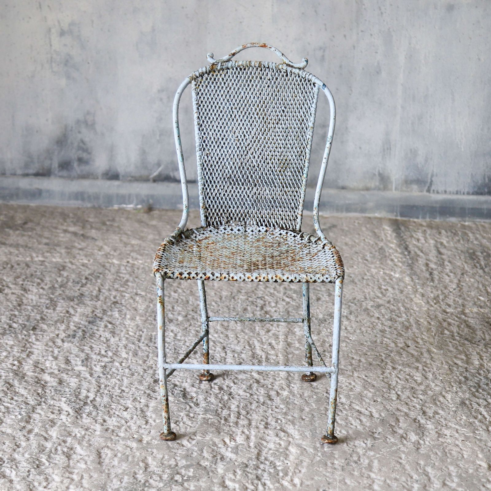 19th C French Wrought Iron Child’s Chair, Late 1800s   Original Soft Blue Paint photo Furniture