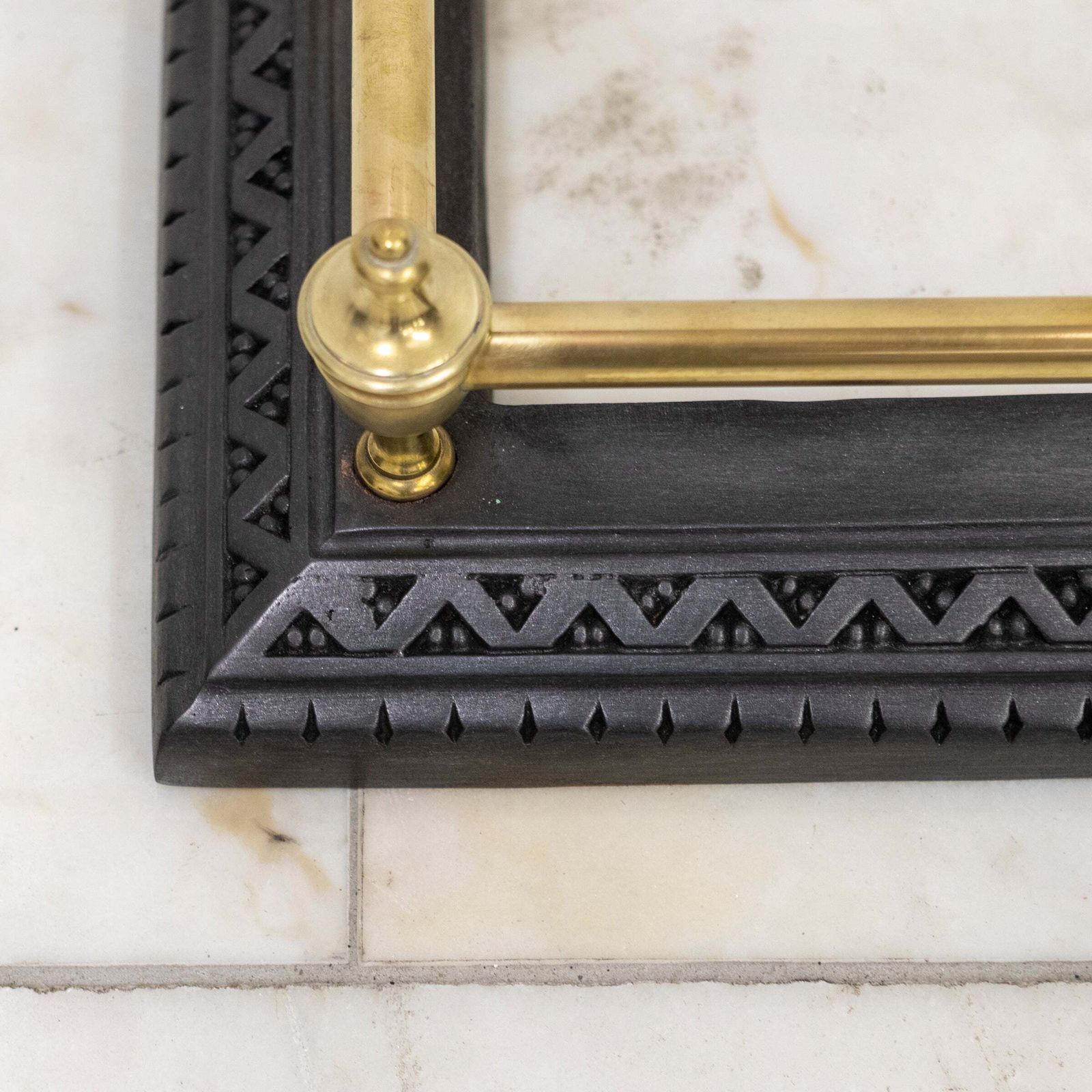Antique Fireplace Fender With Finials photo for sale