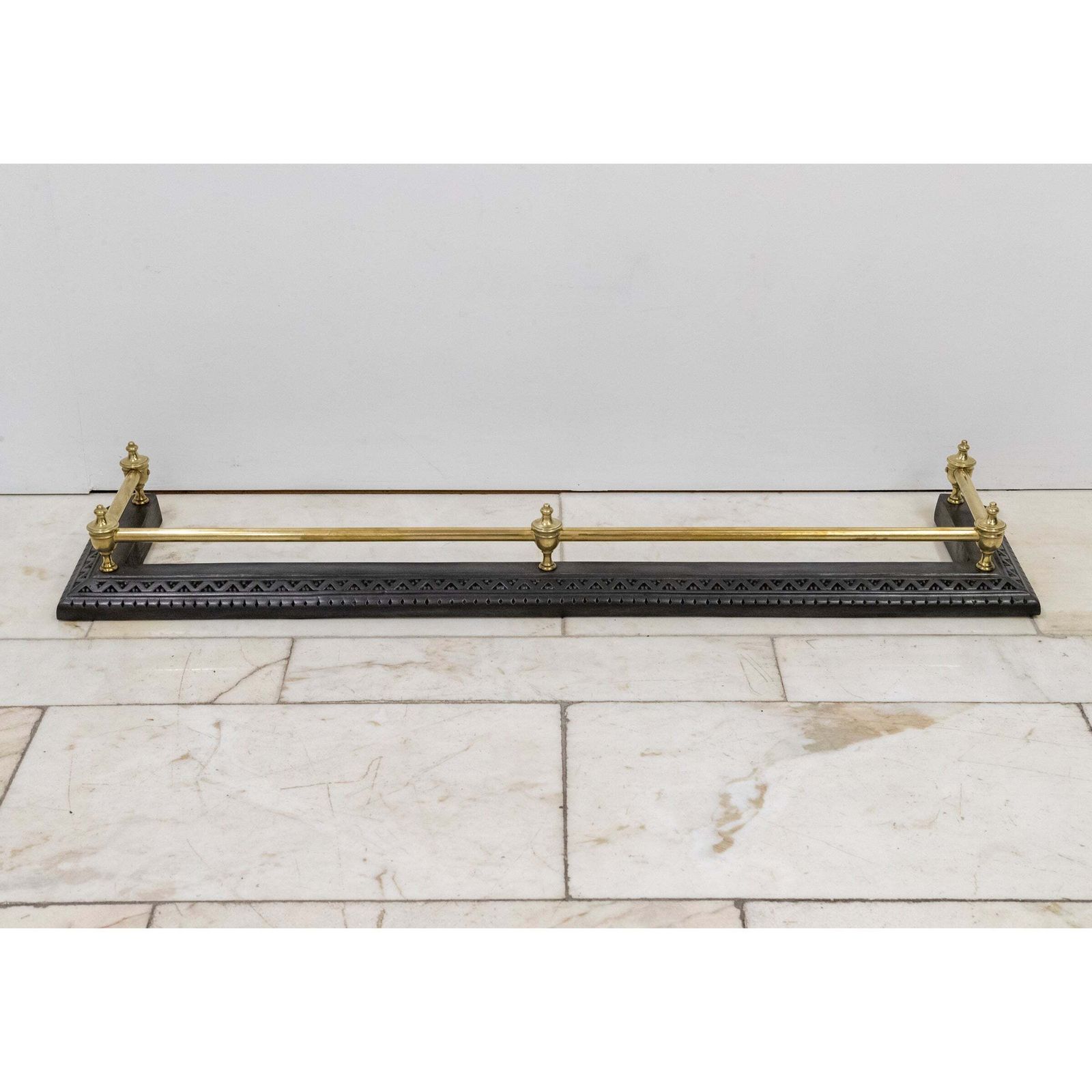 Antique Fireplace Fender With Finials photo vintage