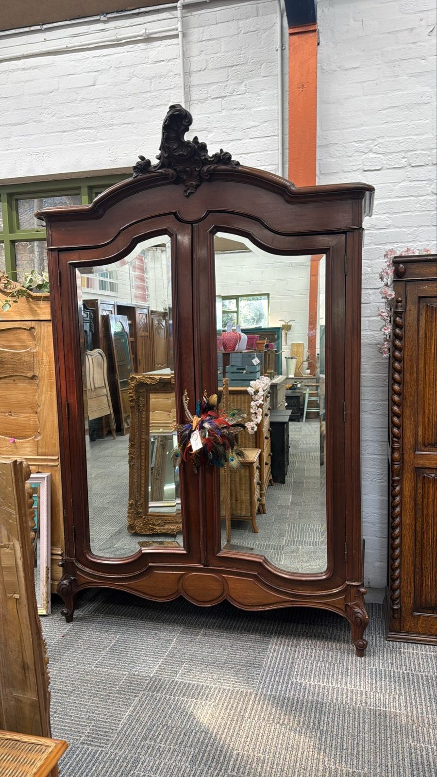 Beautiful French Mirror Carved Amoire Wardrobe