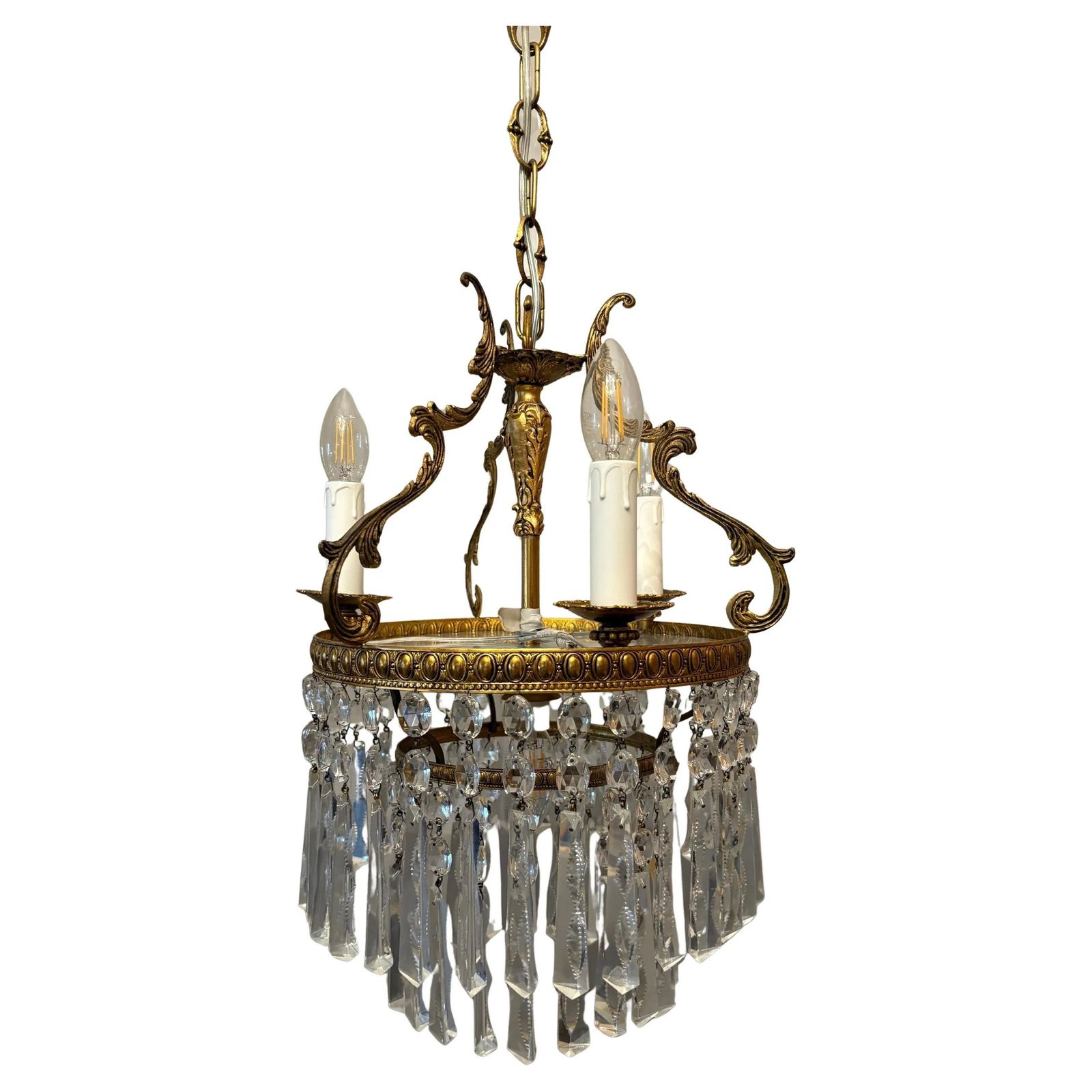 Italian Chandelier In Gilded Bronze With Bohemian Crystals