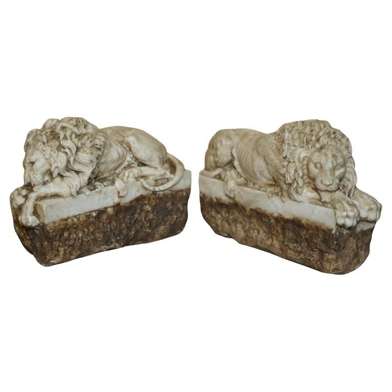 Pair Of Antique 19th Century Italian Antonio Canova Tomb Of Pope Clement Lions