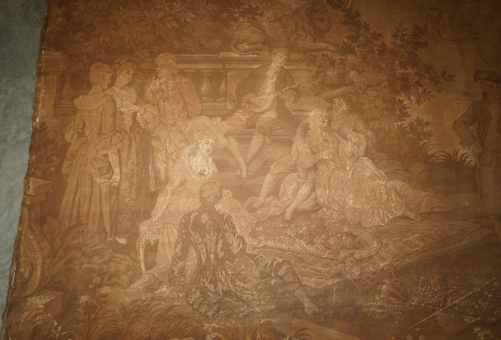 Antique Cir 1880 Tapestry Depicting Watteau Esque Figures After Antoine Watteau photo buy